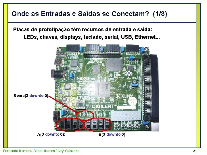 Onde as Entradas e Saídas se Conectam? (1/3) Placas de prototipação têm recursos de