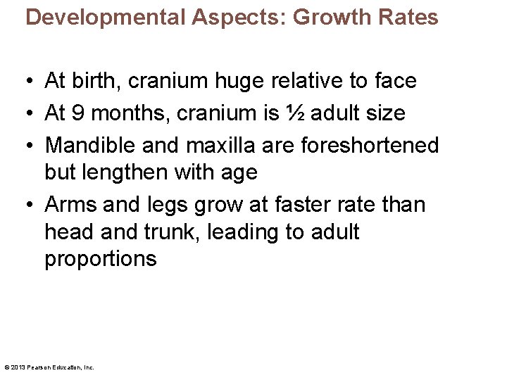 Developmental Aspects: Growth Rates • At birth, cranium huge relative to face • At