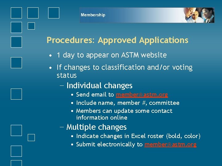 Procedures: Approved Applications • 1 day to appear on ASTM website • If changes