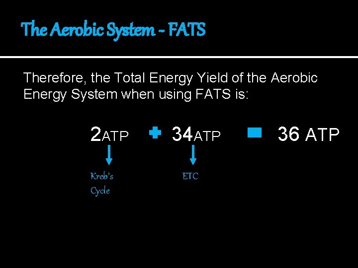 The Aerobic System - FATS Therefore, the Total Energy Yield of the Aerobic Energy