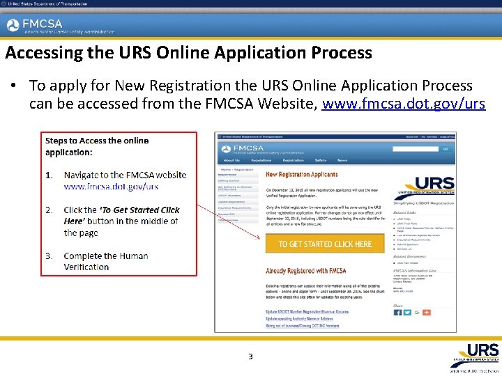 Accessing the URS Online Application Process • To apply for New Registration the URS