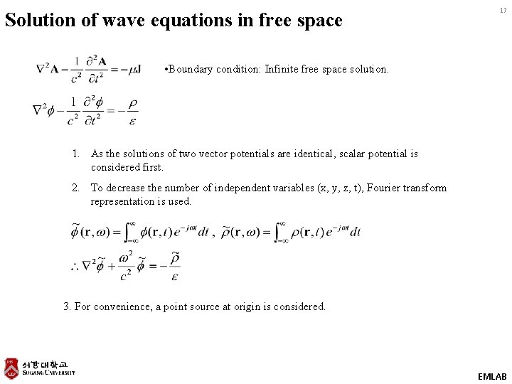 Solution of wave equations in free space 17 • Boundary condition: Infinite free space