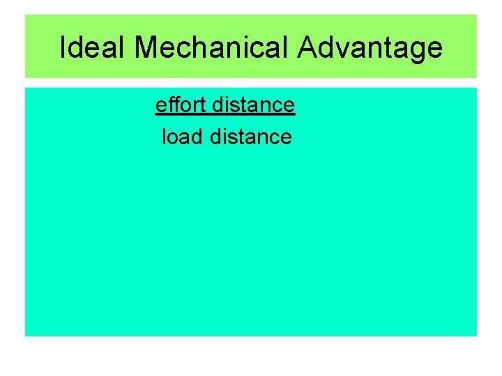 Ideal Mechanical Advantage effort distance load distance 