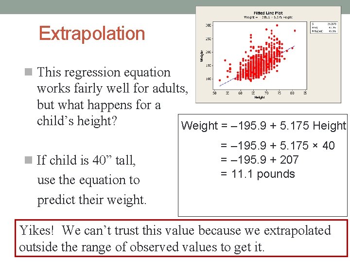 Extrapolation This regression equation works fairly well for adults, but what happens for a