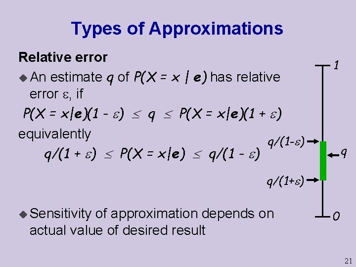 Types of Approximations Relative error u An estimate q of P(X = x |