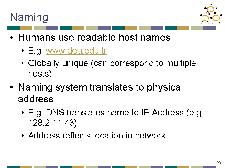 Naming • Humans use readable host names • E. g. www. deu. edu. tr