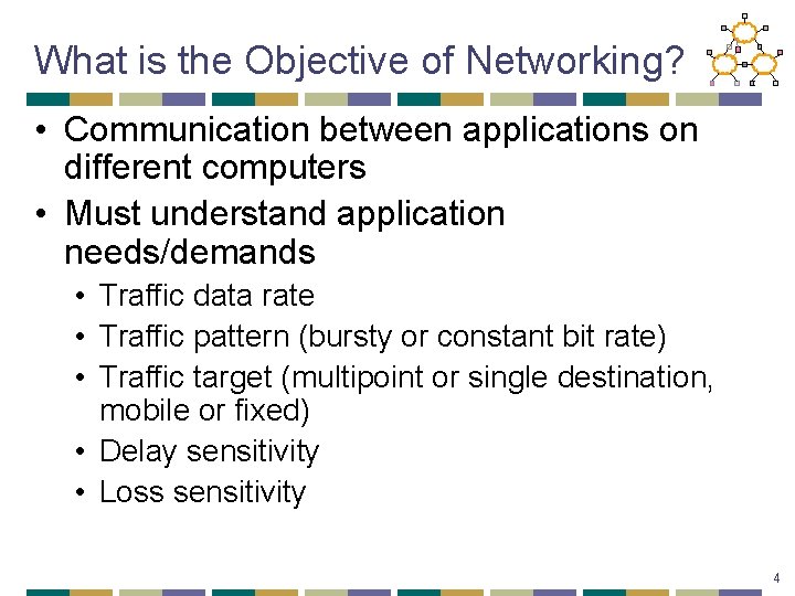 What is the Objective of Networking? • Communication between applications on different computers •