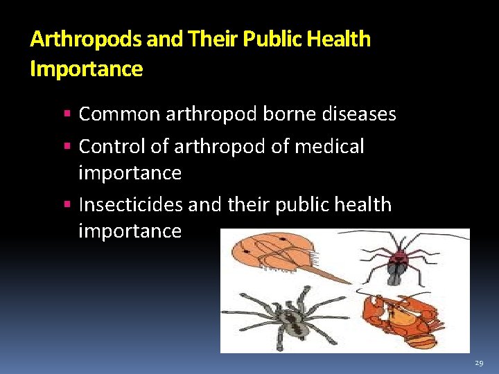 Arthropods and Their Public Health Importance Common arthropod borne diseases Control of arthropod of