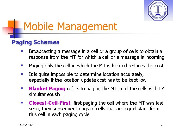 Mobile Management Paging Schemes § Broadcasting a message in a cell or a group