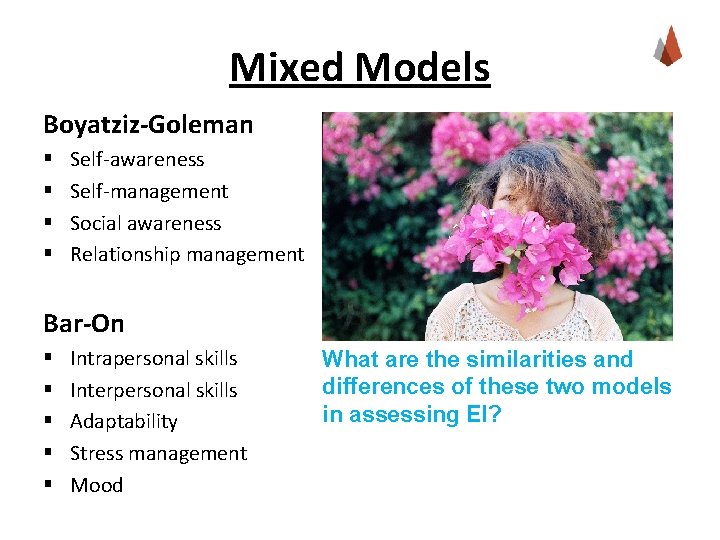 Mixed Models Boyatziz-Goleman § § Self-awareness Self-management Social awareness Relationship management Bar-On § §