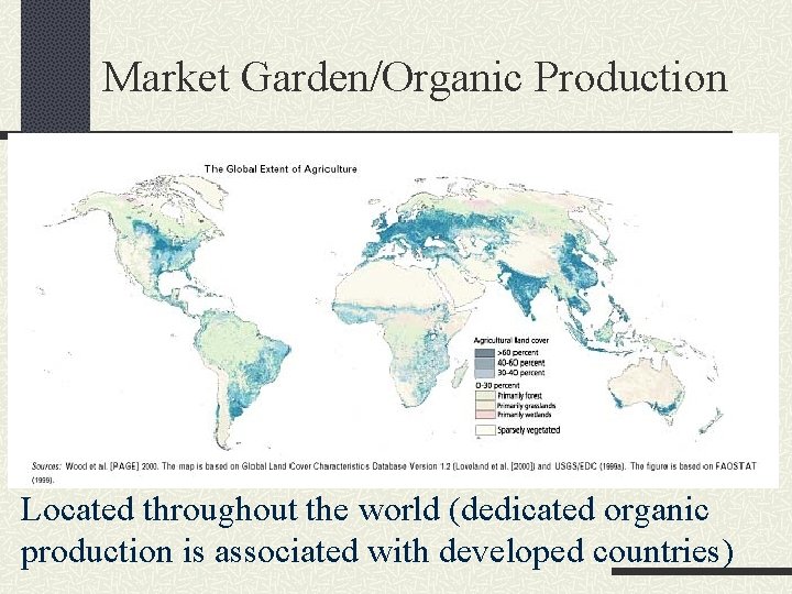 Market Garden/Organic Production Located throughout the world (dedicated organic production is associated with developed