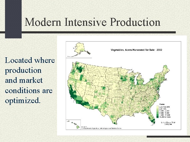 Modern Intensive Production Located where production and market conditions are optimized. 