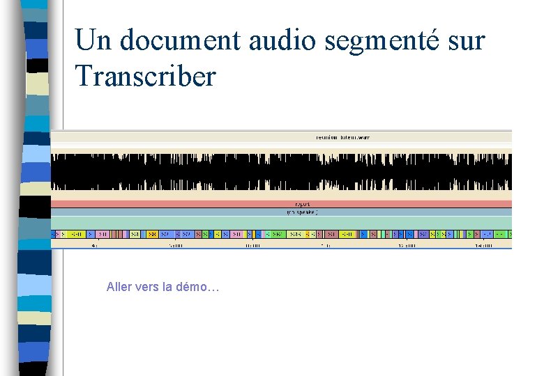 Un document audio segmenté sur Transcriber Aller vers la démo… 