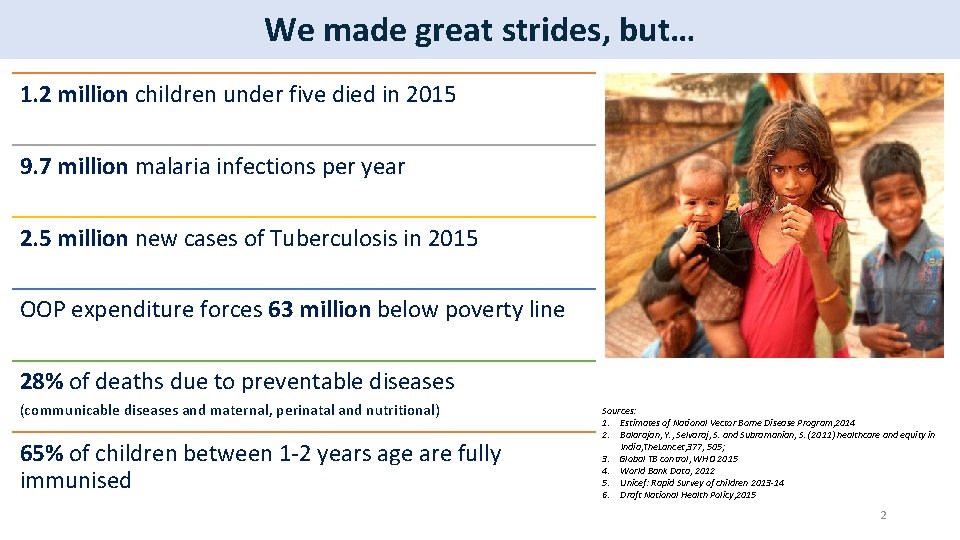 We made great strides, but… 1. 2 million children under five died in 2015