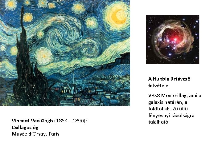 A Hubble űrtávcső felvétele Vincent Van Gogh (1853 – 1890): Csillagos ég Musée d’Orsay,