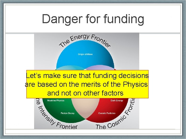 Danger for funding Let’s make sure that funding decisions are based on the merits