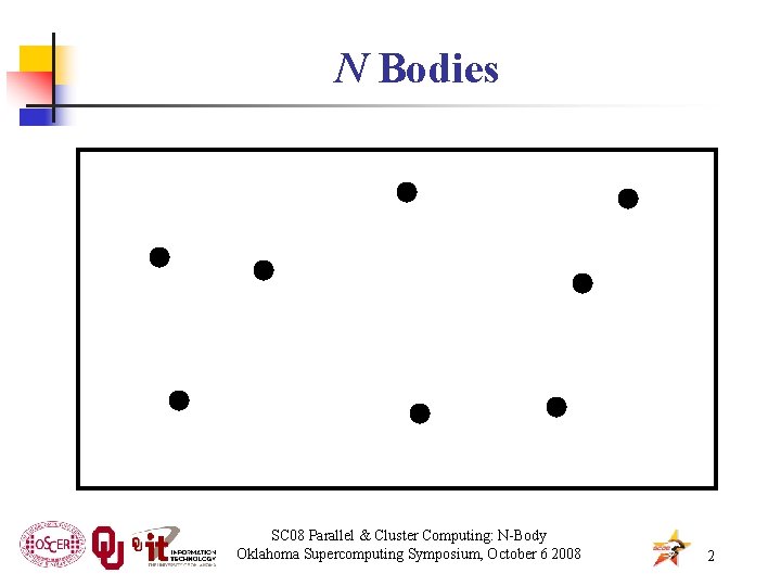 N Bodies SC 08 Parallel & Cluster Computing: N-Body Oklahoma Supercomputing Symposium, October 6