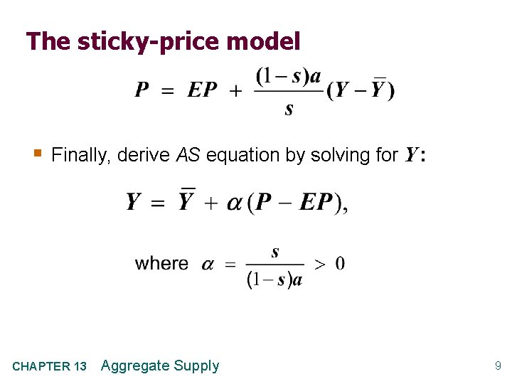 The sticky-price model § Finally, derive AS equation by solving for Y : CHAPTER