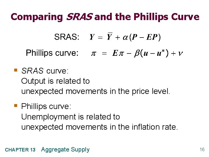 Comparing SRAS and the Phillips Curve § SRAS curve: Output is related to unexpected