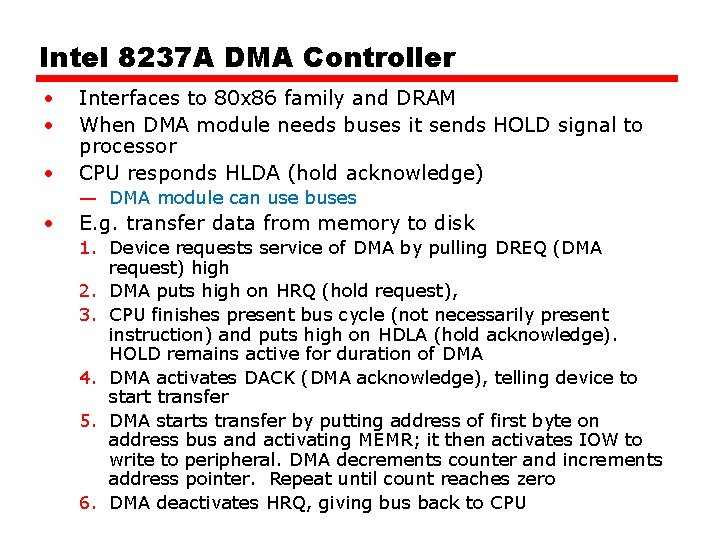 Intel 8237 A DMA Controller • • • Interfaces to 80 x 86 family