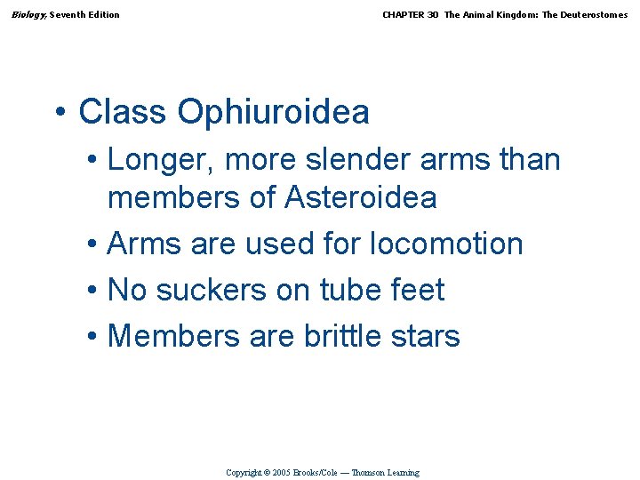 Biology, Seventh Edition CHAPTER 30 The Animal Kingdom: The Deuterostomes • Class Ophiuroidea •
