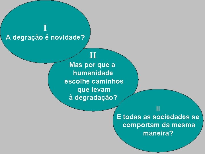 I A degração é novidade? II Mas por que a humanidade escolhe caminhos que