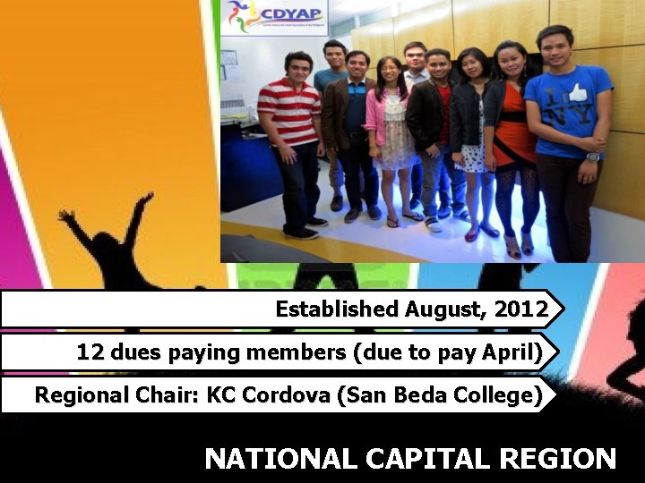 Established August, 2012 12 dues paying members (due to pay April) Regional Chair: KC
