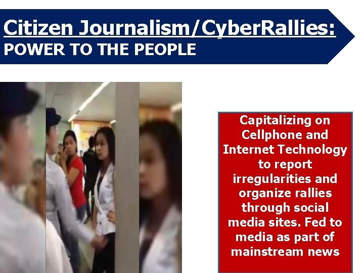 Citizen Journalism/Cyber. Rallies: POWER TO THE PEOPLE Capitalizing on Cellphone and Internet Technology to