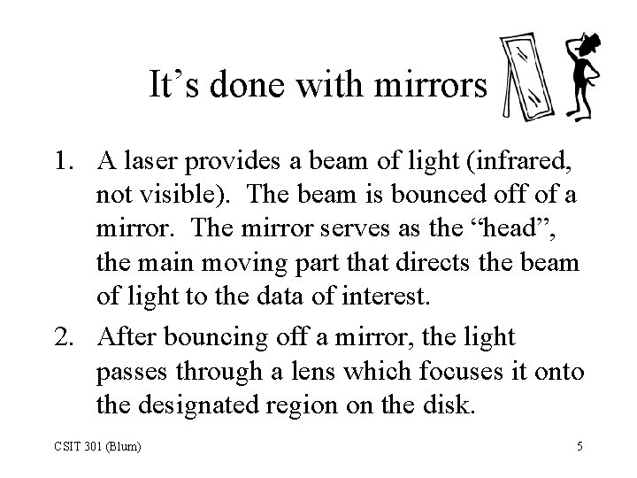 It’s done with mirrors 1. A laser provides a beam of light (infrared, not