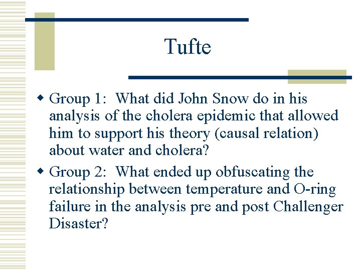 Tufte w Group 1: What did John Snow do in his analysis of the