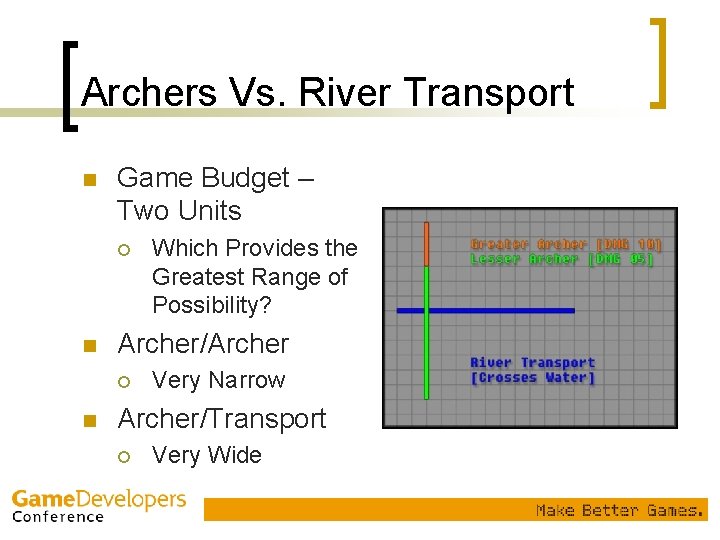 Archers Vs. River Transport n Game Budget – Two Units ¡ n Archer/Archer ¡ Archers Vs. River Transport n Game Budget – Two Units ¡ n Archer/Archer ¡
