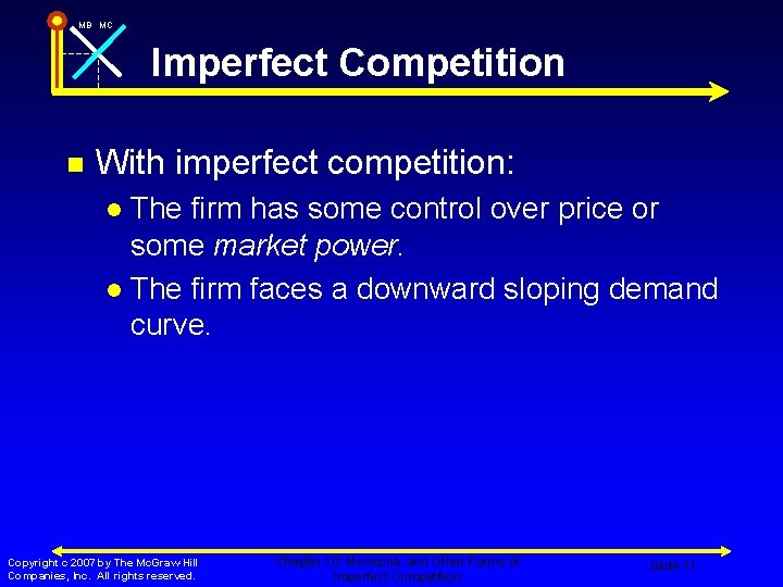 MB MC Imperfect Competition n With imperfect competition: The firm has some control over