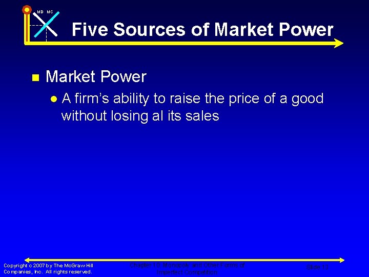 MB MC Five Sources of Market Power n Market Power l A firm’s ability