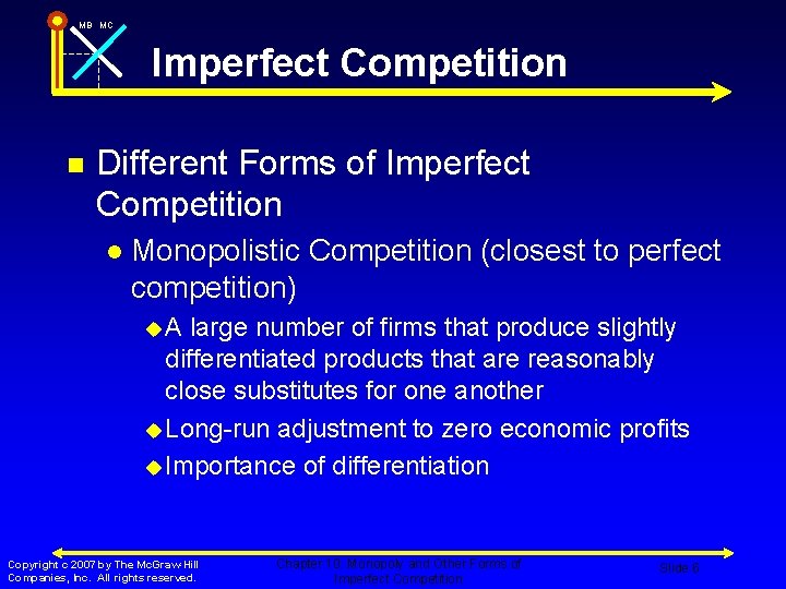 MB MC Imperfect Competition n Different Forms of Imperfect Competition l Monopolistic Competition (closest