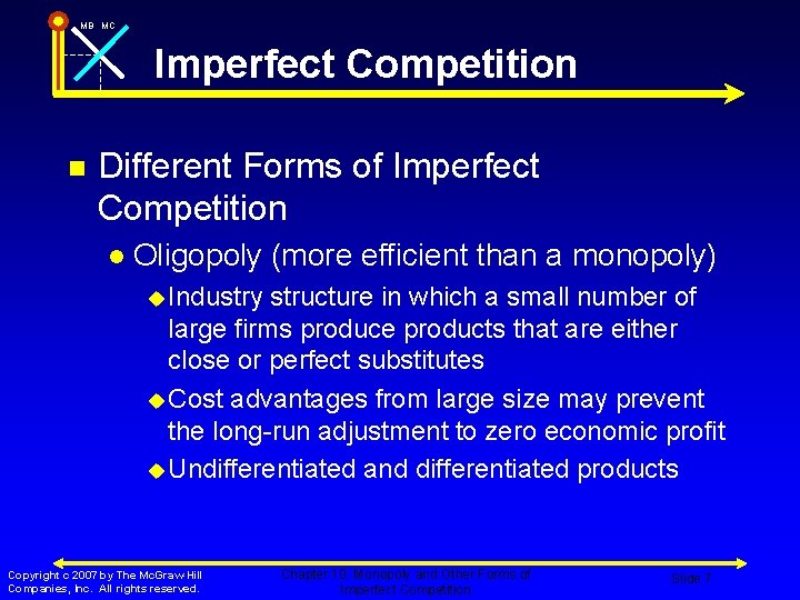 MB MC Imperfect Competition n Different Forms of Imperfect Competition l Oligopoly (more efficient