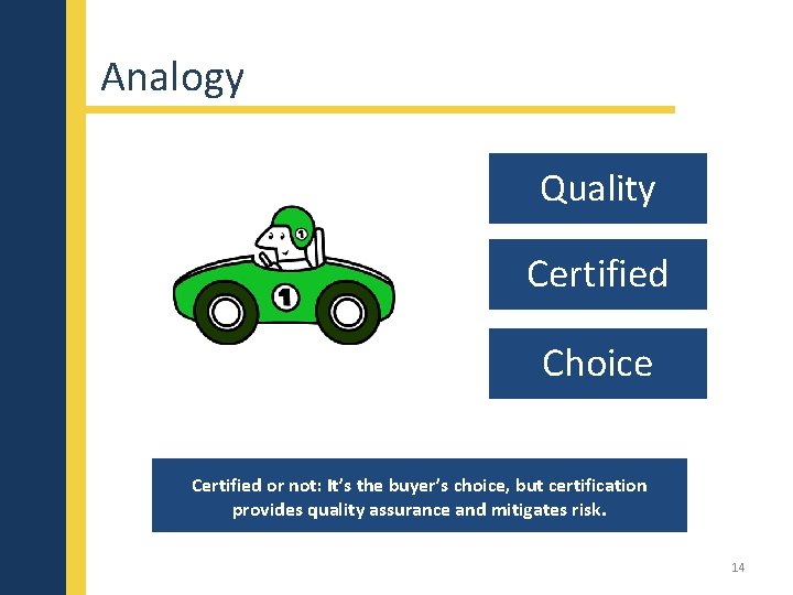 Analogy Quality Certified Choice Certified or not: It’s the buyer’s choice, but certification provides