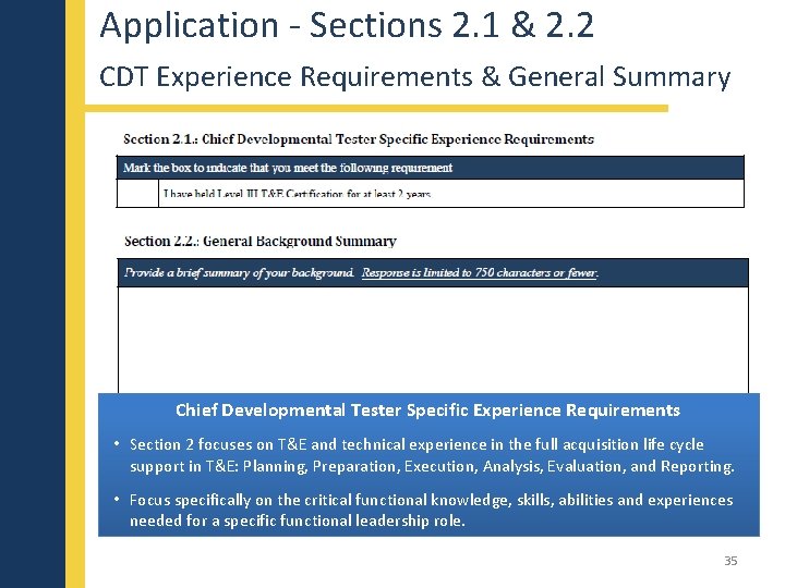 Application - Sections 2. 1 & 2. 2 CDT Experience Requirements & General Summary