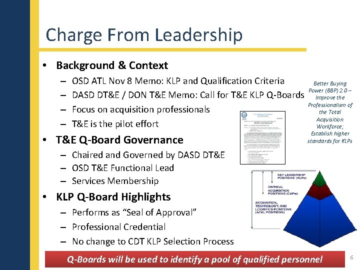 Charge From Leadership • Background & Context – – OSD ATL Nov 8 Memo: