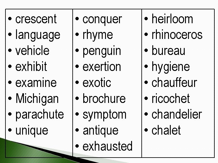  • crescent • language • vehicle • exhibit • examine • Michigan •