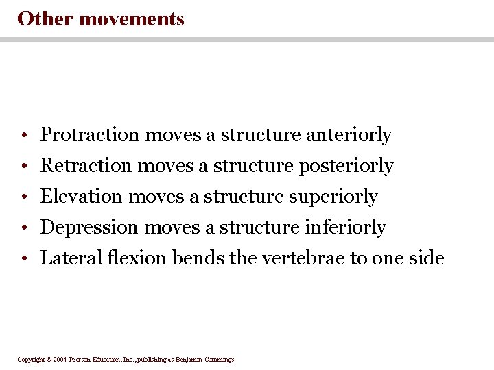 Other movements • Protraction moves a structure anteriorly • Retraction moves a structure posteriorly