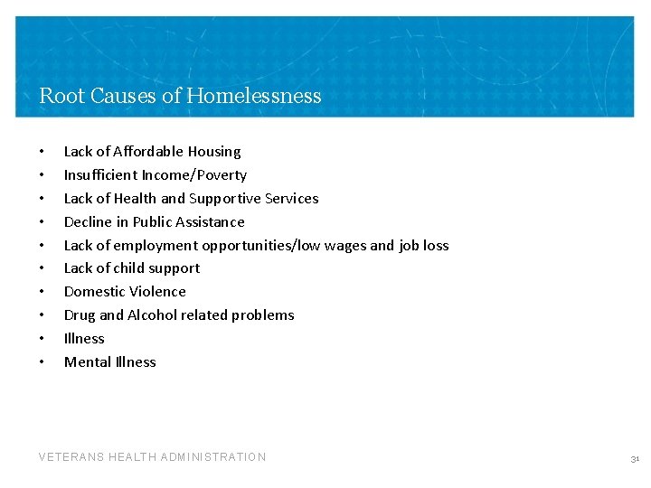 Root Causes of Homelessness • • • Lack of Affordable Housing Insufficient Income/Poverty Lack