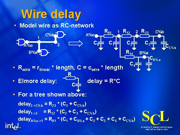 Wire delay Model wire as RC-network 1 C%b A%o C 0 2 R 01