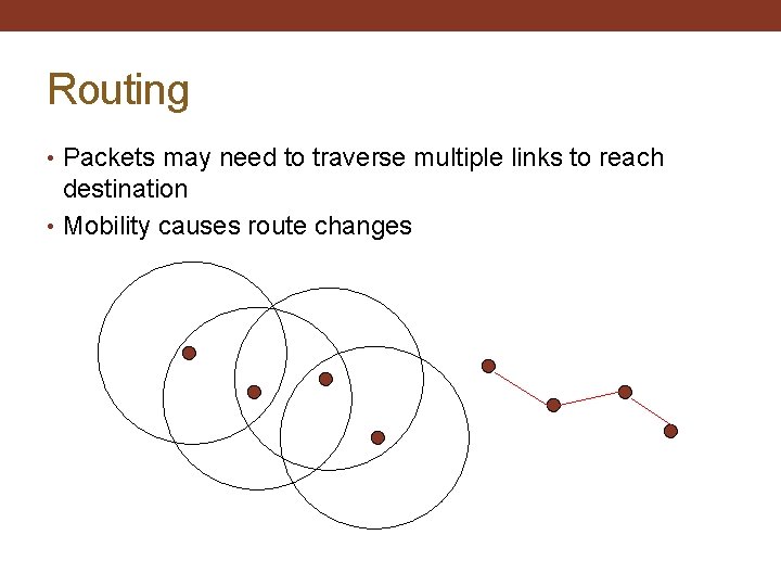 Routing • Packets may need to traverse multiple links to reach destination • Mobility