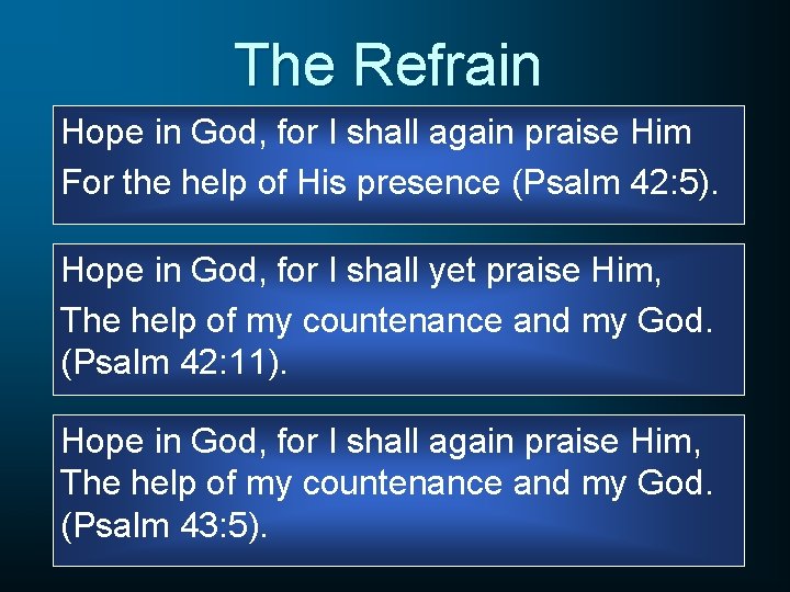 The Refrain Hope in God, for I shall again praise Him For the help