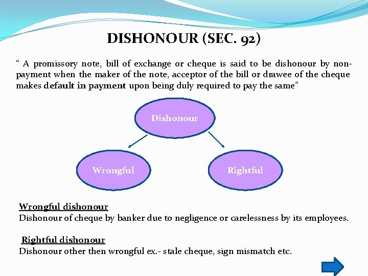 DISHONOUR (SEC. 92) “ A promissory note, bill of exchange or cheque is said