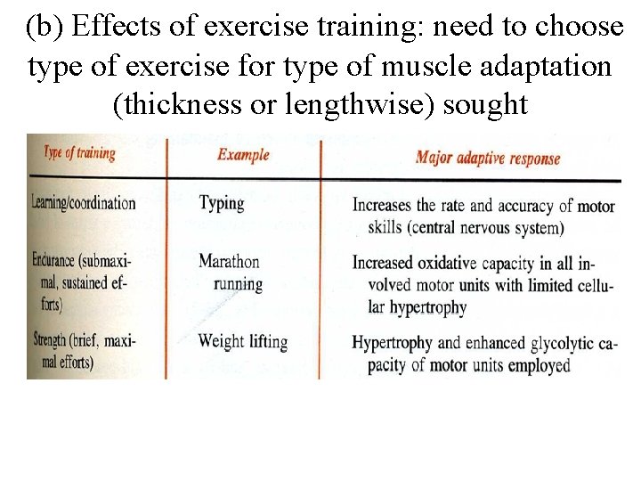  (b) Effects of exercise training: need to choose type of exercise for type