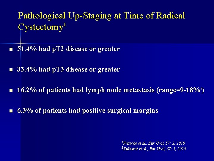 Pathological Up-Staging at Time of Radical Cystectomy 1 n 51. 4% had p. T