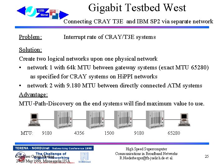 Gigabit Testbed West Connecting CRAY T 3 E and IBM SP 2 via separate
