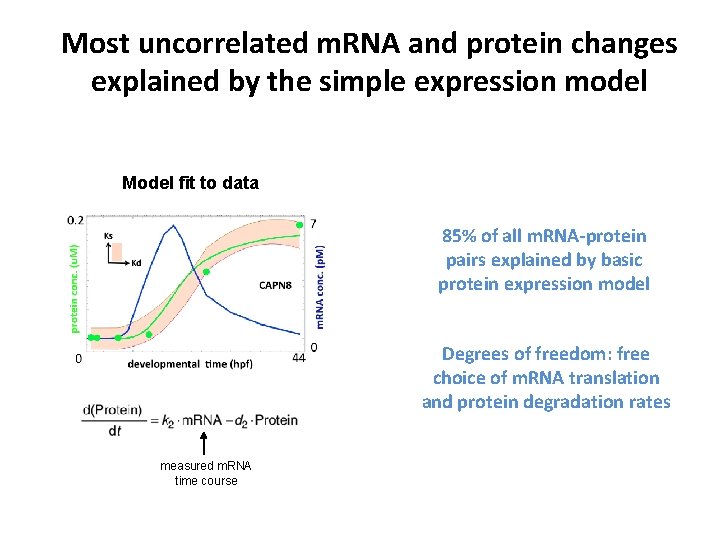 Most uncorrelated m. RNA and protein changes explained by the simple expression model Model
