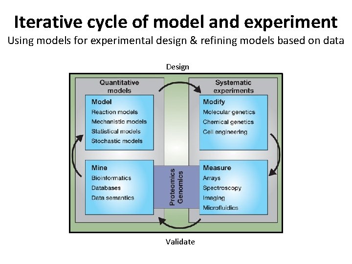 Iterative cycle of model and experiment Using models for experimental design & refining models